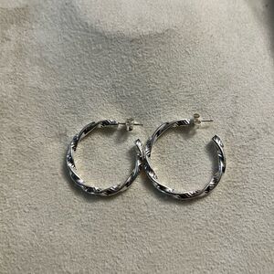 Twisted Hoop Sterling Silver .925 Hoop Earrings With Sterling Silver Backs NWOT‍